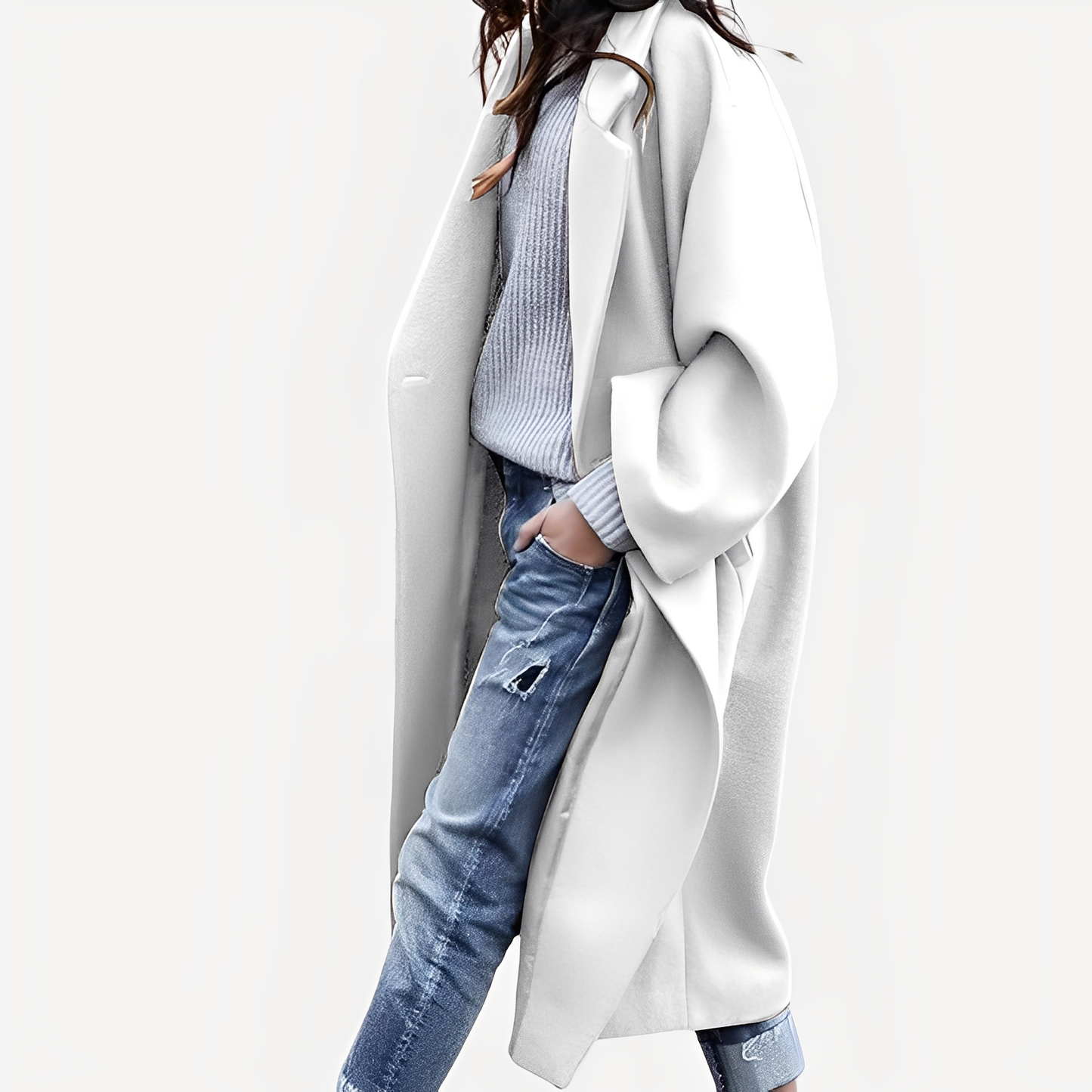 Camellia - Langer, bequemer Damen-Wollmantel