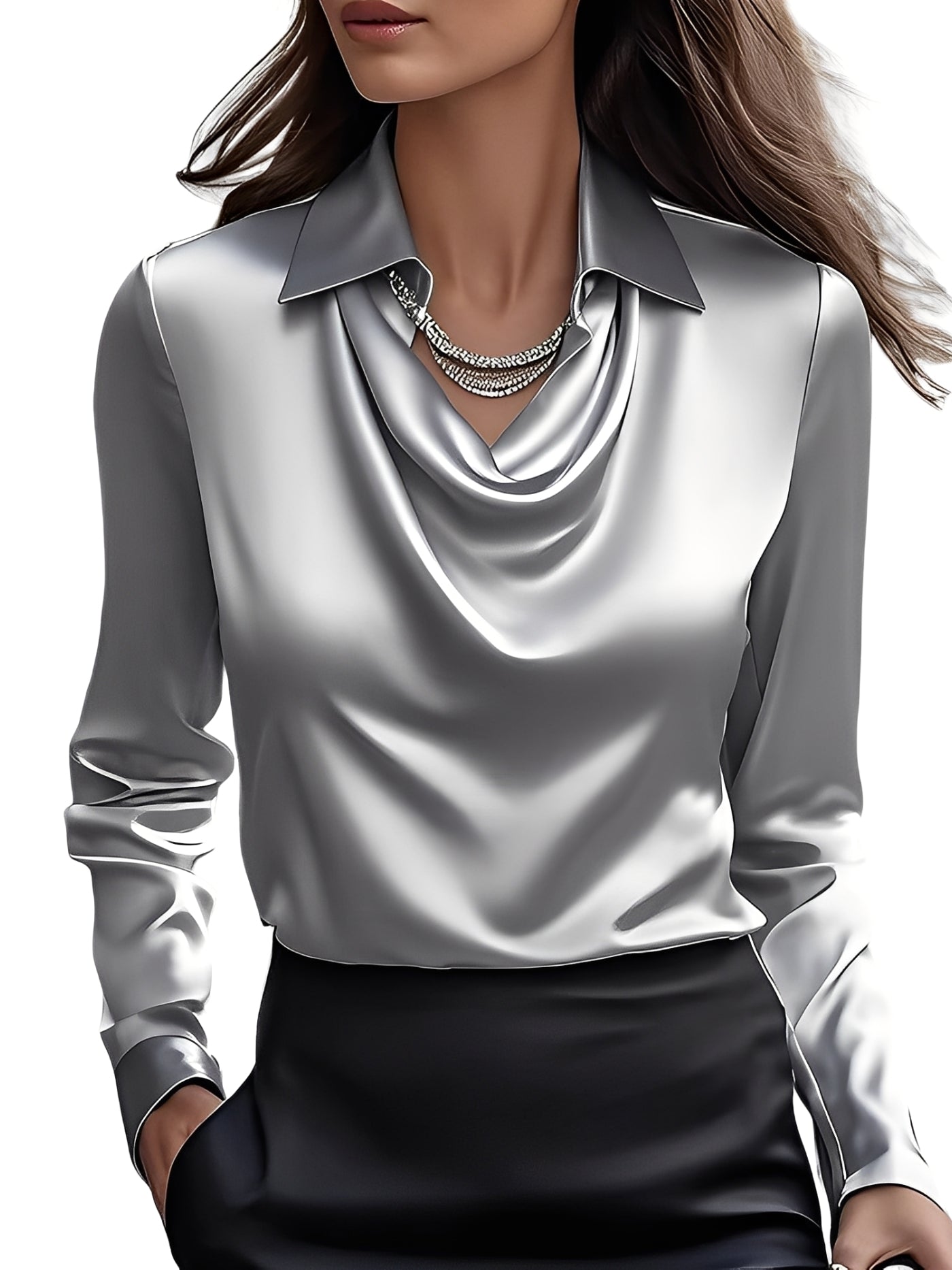 Dionne - Elegante Satinbluse für Damen mit langen Ärmeln