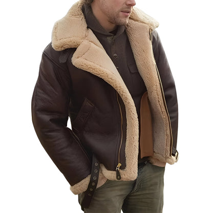 Jeffrey - Stilvolle Herren-Lederjacke mit warmem Sherpa-Futter